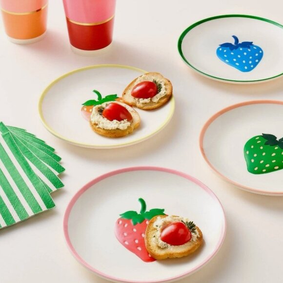 4pc Strawberry Melamine Plate Set Appetizer Fruit Kate Spade x Target NEW NWT - Picture 3 of 4